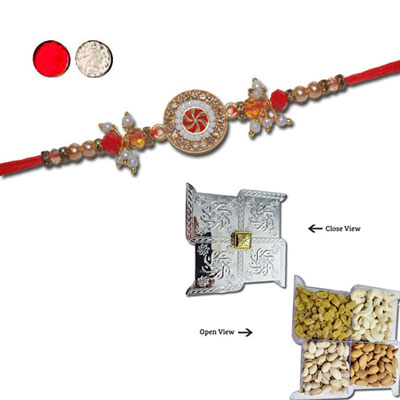 "RAKHIS -AD 4200 A (Single Rakhi) , Swastik Dry Fruit Box - Code DFB7000 - Click here to View more details about this Product